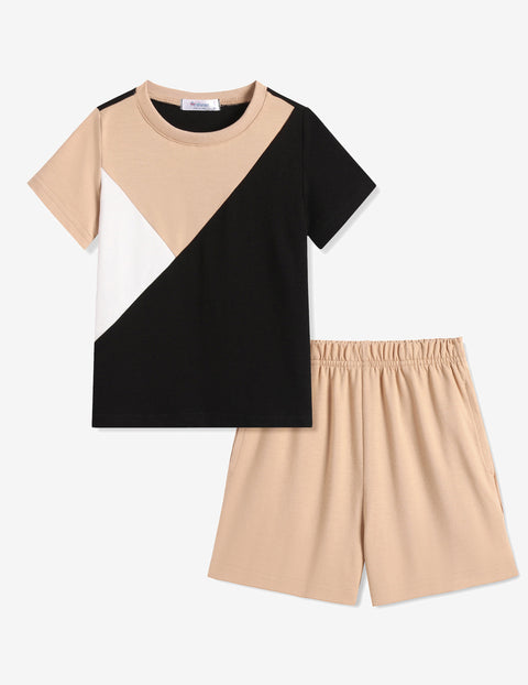 【2-7Y】Arshiner Toddler Boy Outfits Kids Colorblock T-shirt Shorts Set