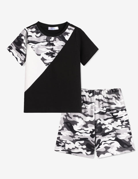 【2-7Y】Arshiner Toddler Boy Outfits Kids Colorblock T-shirt Shorts Set