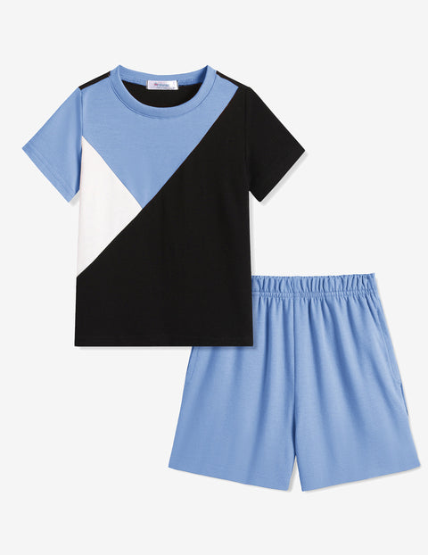 【2-7Y】Arshiner Toddler Boy Outfits Kids Colorblock T-shirt Shorts Set