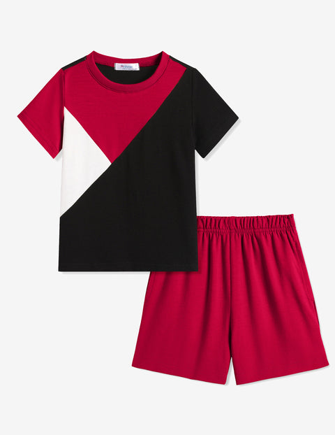 【2-7Y】Arshiner Toddler Boy Outfits Kids Colorblock T-shirt Shorts Set