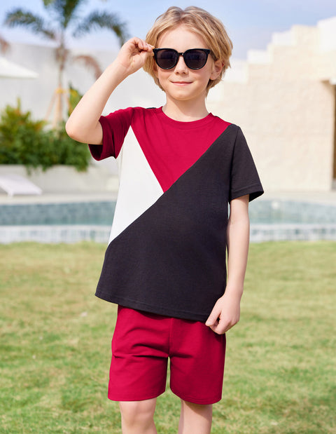 【2-7Y】Arshiner Toddler Boy Outfits Kids Colorblock T-shirt Shorts Set