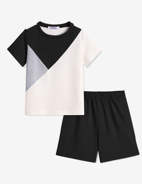 【2-7Y】Arshiner Toddler Boy Outfits Kids Colorblock T-shirt Shorts Set