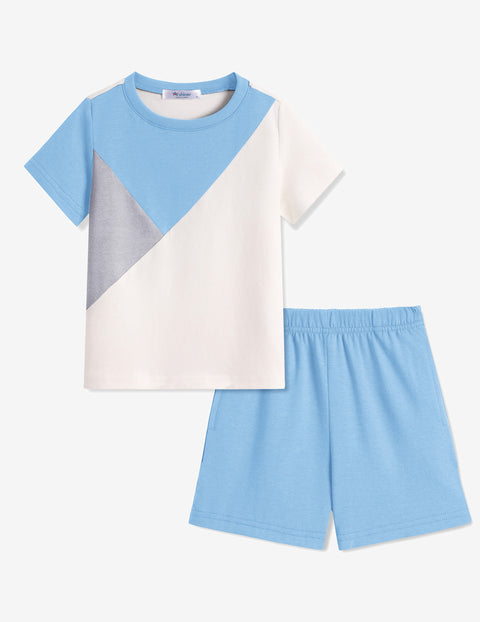 【2-7Y】Arshiner Toddler Boy Outfits Kids Colorblock T-shirt Shorts Set