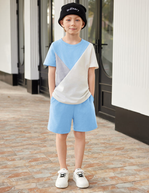 【2-7Y】Arshiner Toddler Boy Outfits Kids Colorblock T-shirt Shorts Set