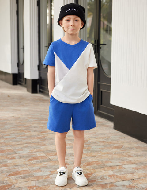 【2-7Y】Arshiner Toddler Boy Outfits Kids Colorblock T-shirt Shorts Set
