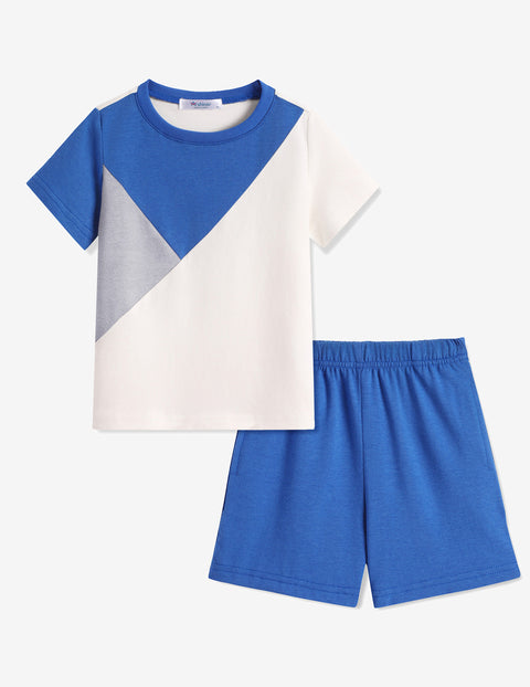 【2-7Y】Arshiner Toddler Boy Outfits Kids Colorblock T-shirt Shorts Set