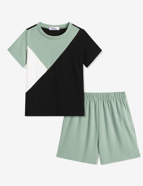 【2-7Y】Arshiner Toddler Boy Outfits Kids Colorblock T-shirt Shorts Set