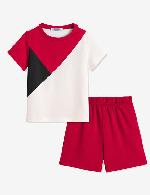 【2-7Y】Arshiner Toddler Boy Outfits Kids Colorblock T-shirt Shorts Set