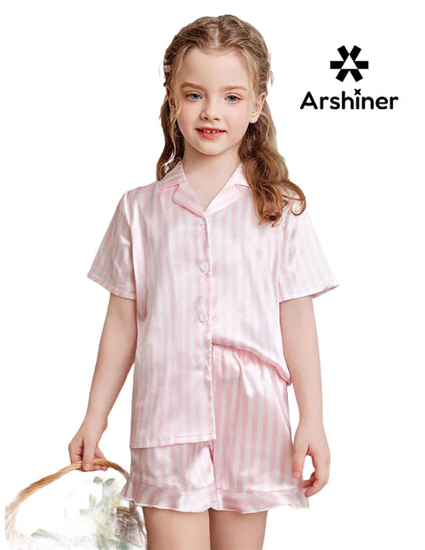 Arshiner Girls Pajamas Silk Satin Pajama Set