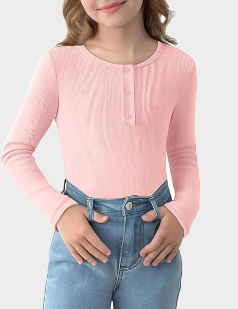 Arshiner Girls Long Sleeve Henley Ribbed Knit Shirts