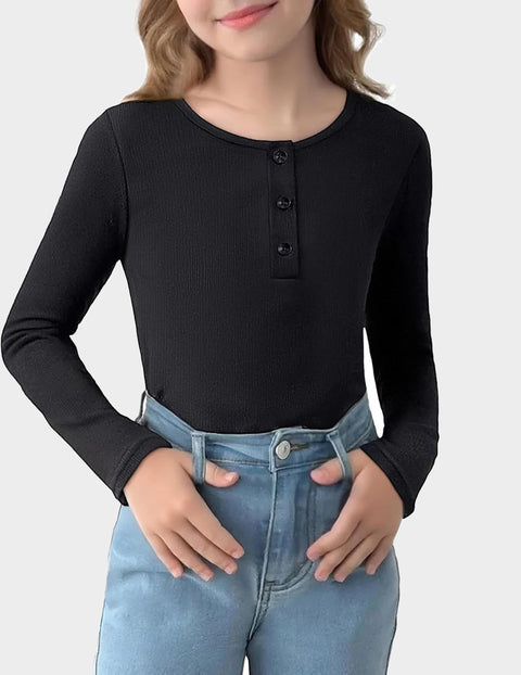 Arshiner Girls Long Sleeve Henley Ribbed Knit Shirts