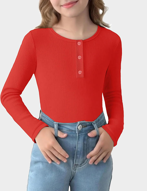 Arshiner Girls Long Sleeve Henley Ribbed Knit Shirts