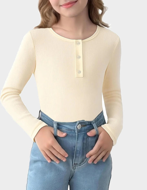 Arshiner Girls Long Sleeve Henley Ribbed Knit Shirts