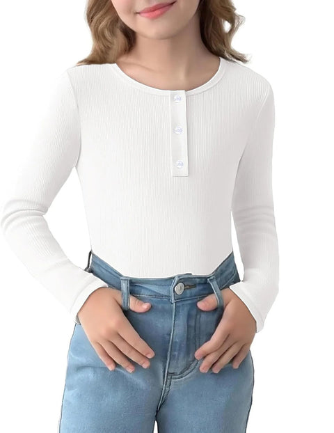 Arshiner Girls Long Sleeve Henley Ribbed Knit Shirts