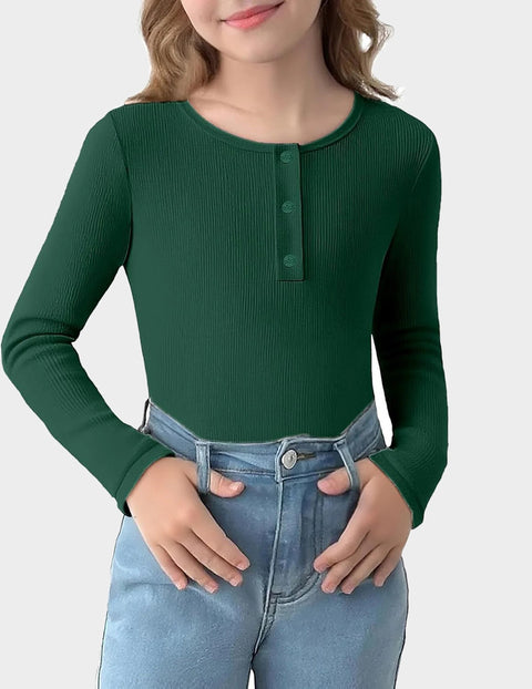 Arshiner Girls Long Sleeve Henley Ribbed Knit Shirts