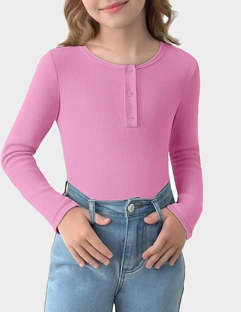 Arshiner Girls Long Sleeve Henley Ribbed Knit Shirts