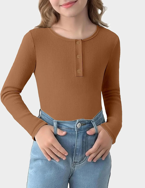 Arshiner Girls Long Sleeve Henley Ribbed Knit Shirts