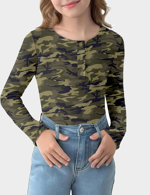 Arshiner Girls Long Sleeve Henley Ribbed Knit Shirts