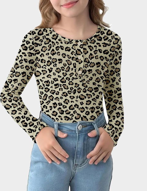 Arshiner Girls Long Sleeve Henley Ribbed Knit Shirts
