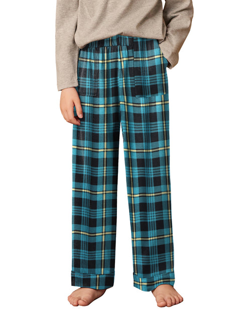Boys Soft Plaid Pajama Pants with Side Pockets