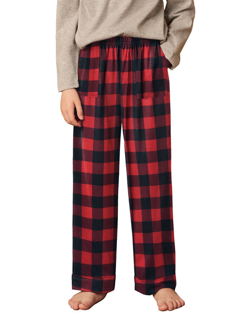 Boys Soft Plaid Pajama Pants with Side Pockets