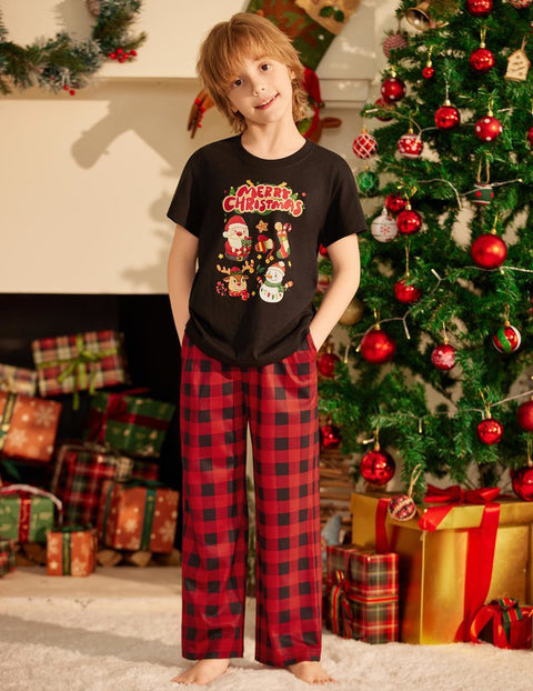 Boys Plaid Pajama Pants Drawstring Waist with Pockets