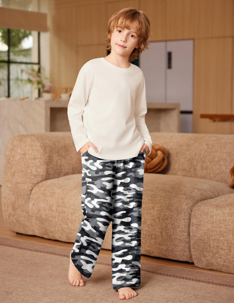 Boys Plaid Pajama Pants Drawstring Waist with Pockets