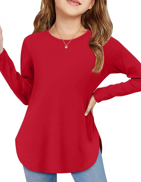 Arshiner Girls Long Sleeve T Shirts Side Slit Basic Tunic Tops