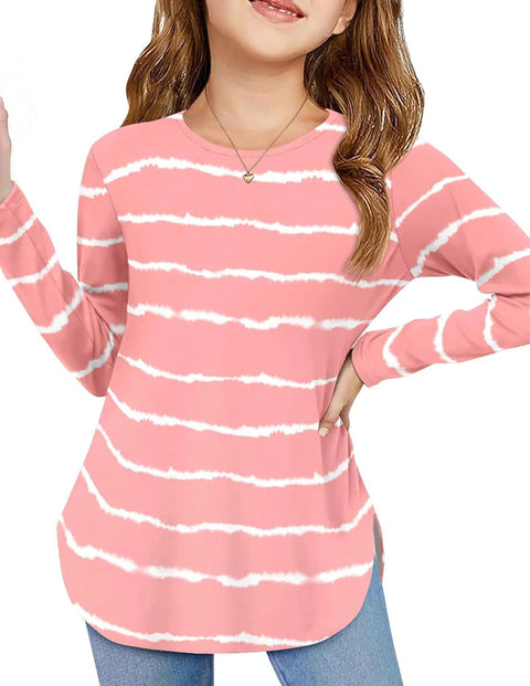 Arshiner Girls Long Sleeve T Shirts Side Slit Basic Tunic Tops