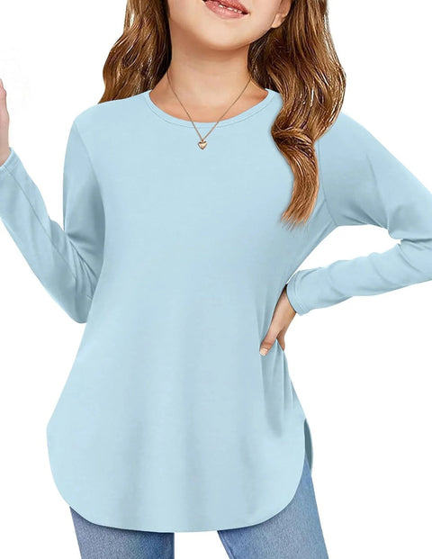 Arshiner Girls Long Sleeve T Shirts Side Slit Basic Tunic Tops