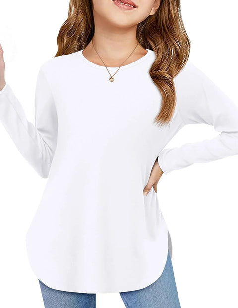 Arshiner Girls Long Sleeve T Shirts Side Slit Basic Tunic Tops