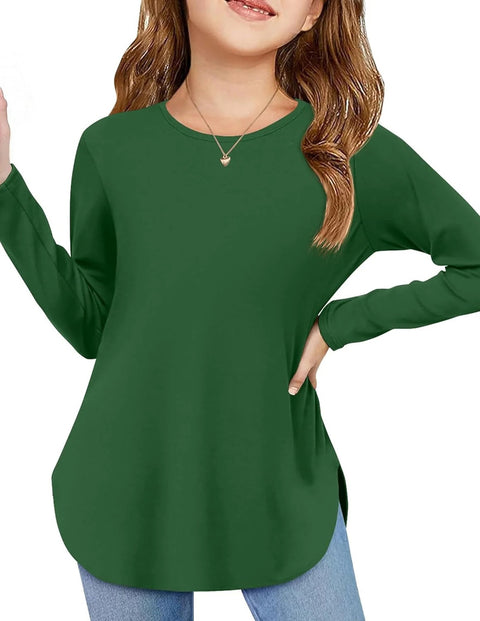 Arshiner Girls Long Sleeve T Shirts Side Slit Basic Tunic Tops