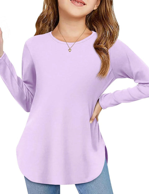 Arshiner Girls Long Sleeve T Shirts Side Slit Basic Tunic Tops