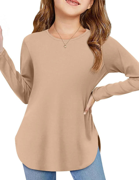 Arshiner Girls Long Sleeve T Shirts Side Slit Basic Tunic Tops