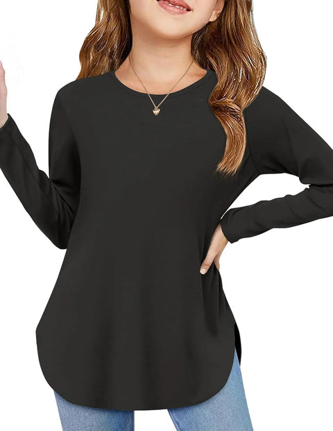 Arshiner Girls Long Sleeve T Shirts Side Slit Basic Tunic Tops