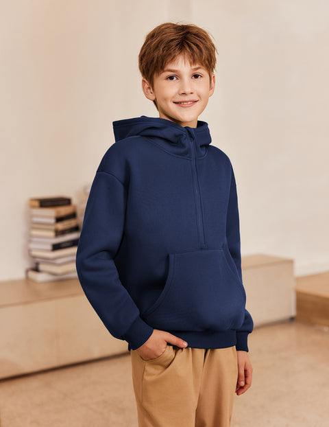 Boys Quarter Zip Hoodie Long Sleeve Kangaroo Pocket Sweatshirt - Blue
