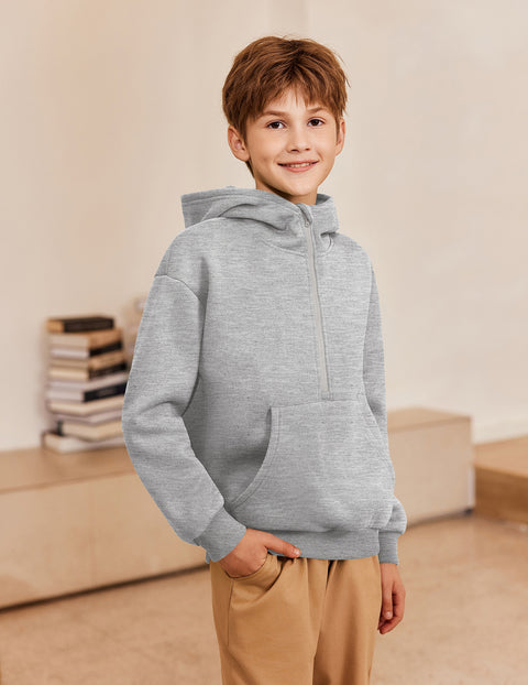Boys Quarter Zip Hoodie Long Sleeve Kangaroo Pocket Sweatshirt - Grey