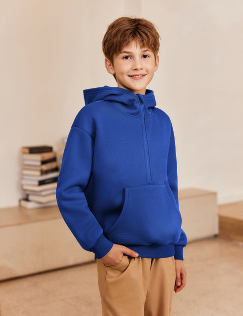Boys Quarter Zip Hoodie Long Sleeve Kangaroo Pocket Sweatshirt - Royal Blue