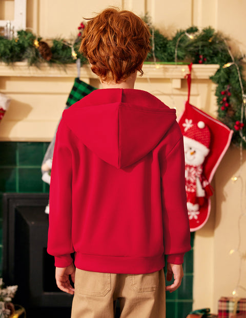 Boys Quarter Zip Hoodie Long Sleeve Kangaroo Pocket Sweatshirt - Red