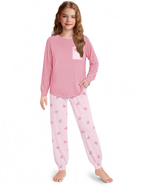 Girls Long Sleeve Pajama Set Ankle Cuff Soft Sleepwear 2-Piece Pjs - PAT1