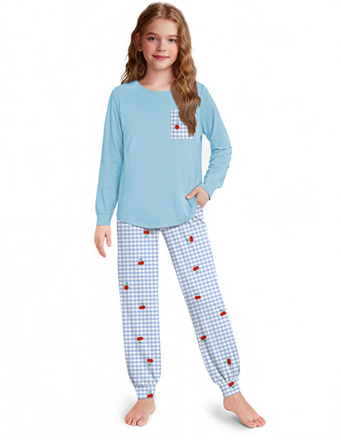 Girls Long Sleeve Pajama Set Ankle Cuff Soft Sleepwear 2-Piece Pjs - PAT3