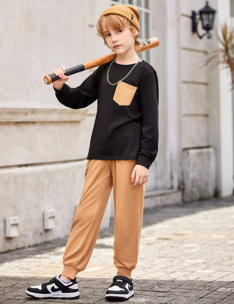Arshiner Boys Set Colorblock Long Sleeve Tops + Jogger Pants