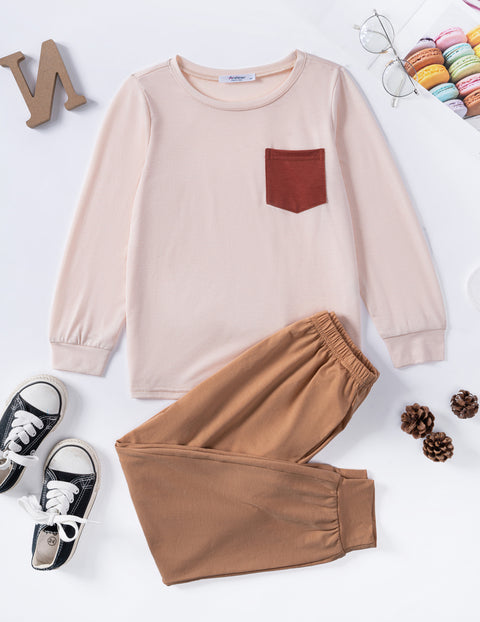 Arshiner Boys Set Colorblock Long Sleeve Tops + Jogger Pants