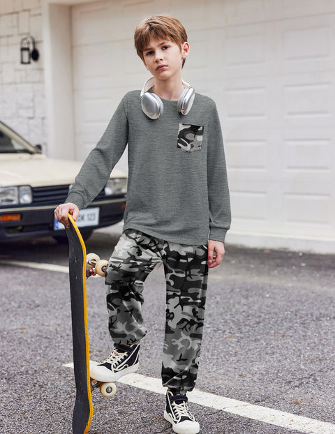 Arshiner Boys Set Colorblock Long Sleeve Tops + Jogger Pants