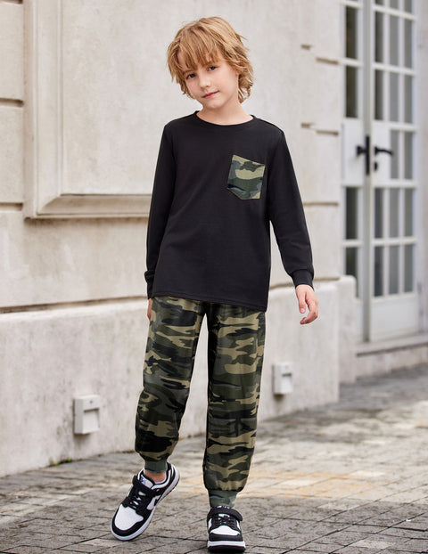 Arshiner Boys Set Colorblock Long Sleeve Tops + Jogger Pants