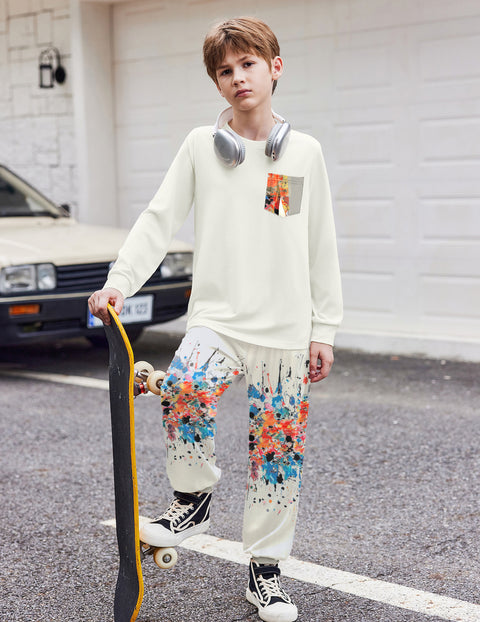 Arshiner Boys Set Colorblock Long Sleeve Tops + Jogger Pants