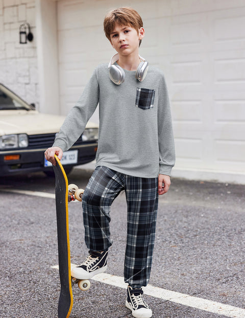 Arshiner Boys Set Colorblock Long Sleeve Tops + Jogger Pants