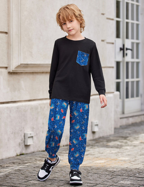 Arshiner Boys Set Colorblock Long Sleeve Tops + Jogger Pants