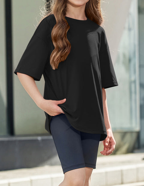 Girls Oversized Drop Shoulder Crew Neck T-Shirt