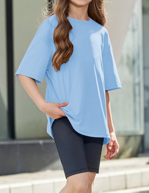 Girls Oversized Drop Shoulder Crew Neck T-Shirt